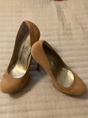 Bakers Tan Suede Platform Stilettos